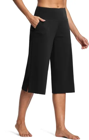 Women's Wide Leg Yoga Capris High Waist Loose Fit Dress Pants with Pockets Casual Lounge Capri Pants for Women