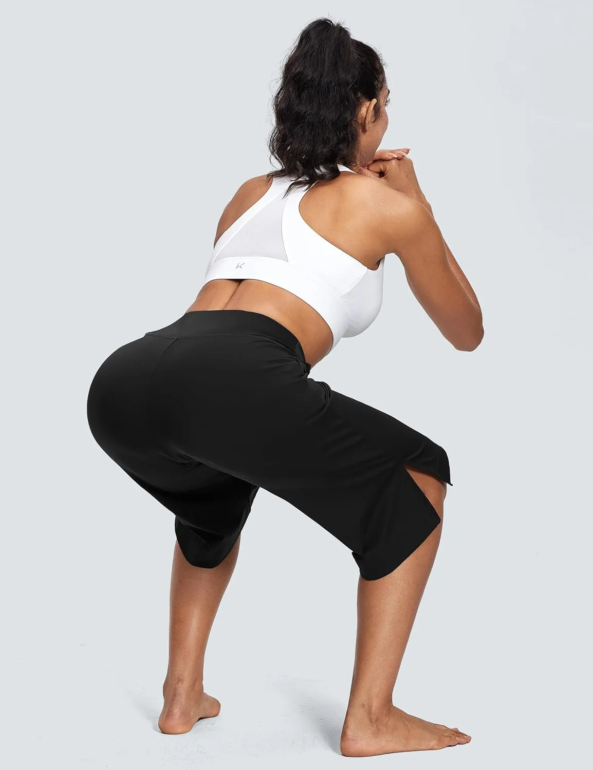 Women's Wide Leg Yoga Capris High Waist Loose Fit Dress Pants with Pockets Casual Lounge Capri Pants for Women