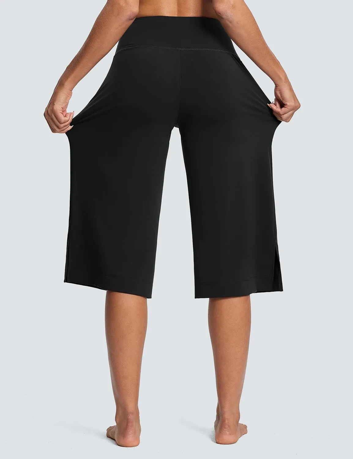 Women's Wide Leg Yoga Capris High Waist Loose Fit Dress Pants with Pockets Casual Lounge Capri Pants for Women