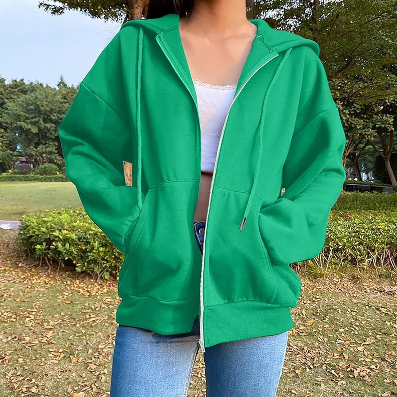 Womens Zip Up Hoodies Long Sleeve Oversized Sweatshirts Fleece Jacket Pockets 2024 Fall Outfits Fashion Y2K Clothes