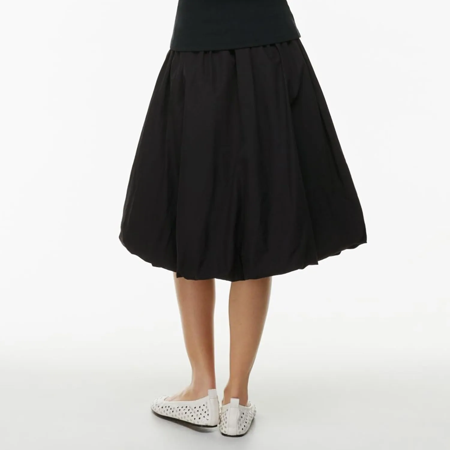 XBTCLXEBCO Women Y2K Bubble Midi Skirt Elastic Waist Flowy A-Line Long Skirt Ruffle Hem Puffy Balloon Skirt Summer Streetwear