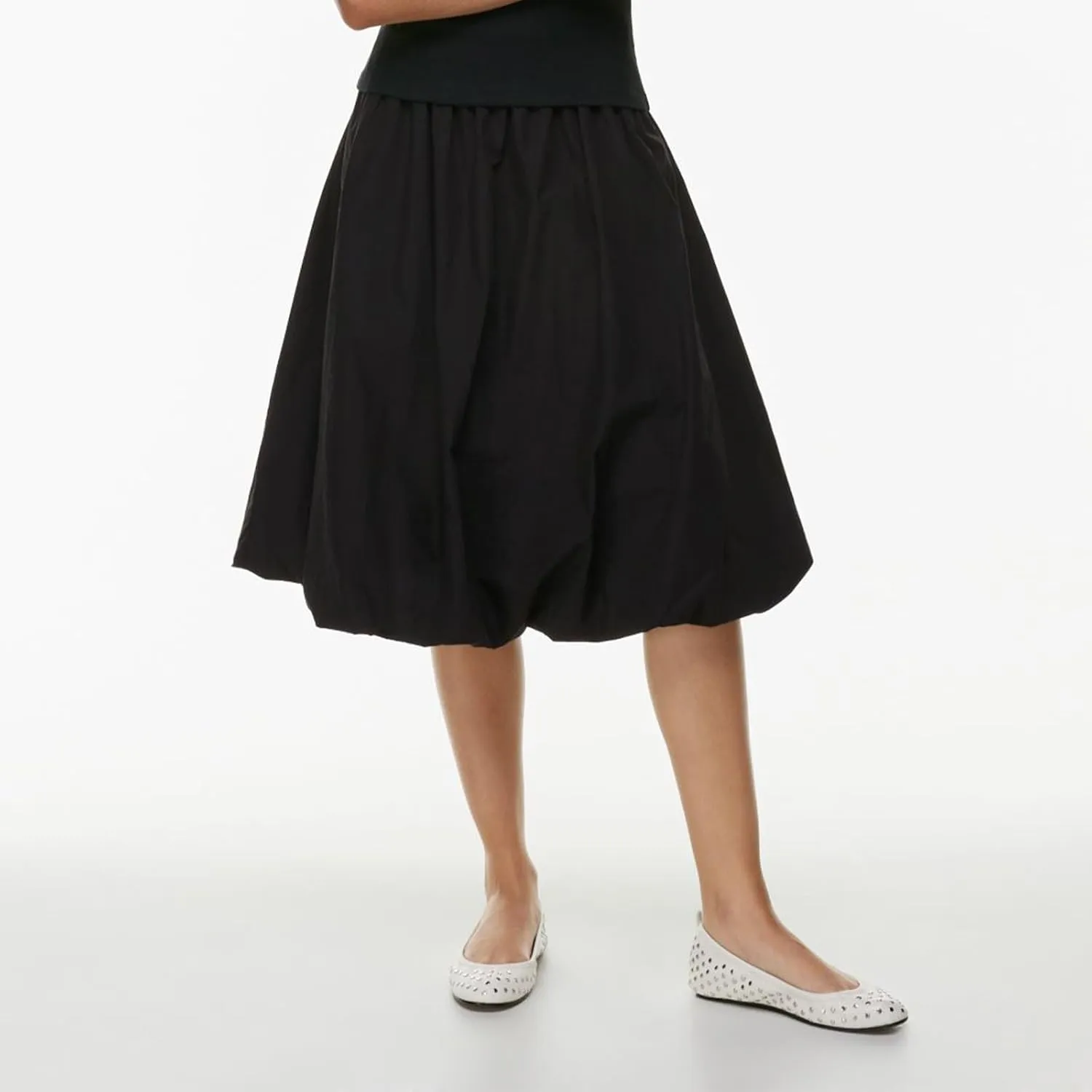XBTCLXEBCO Women Y2K Bubble Midi Skirt Elastic Waist Flowy A-Line Long Skirt Ruffle Hem Puffy Balloon Skirt Summer Streetwear
