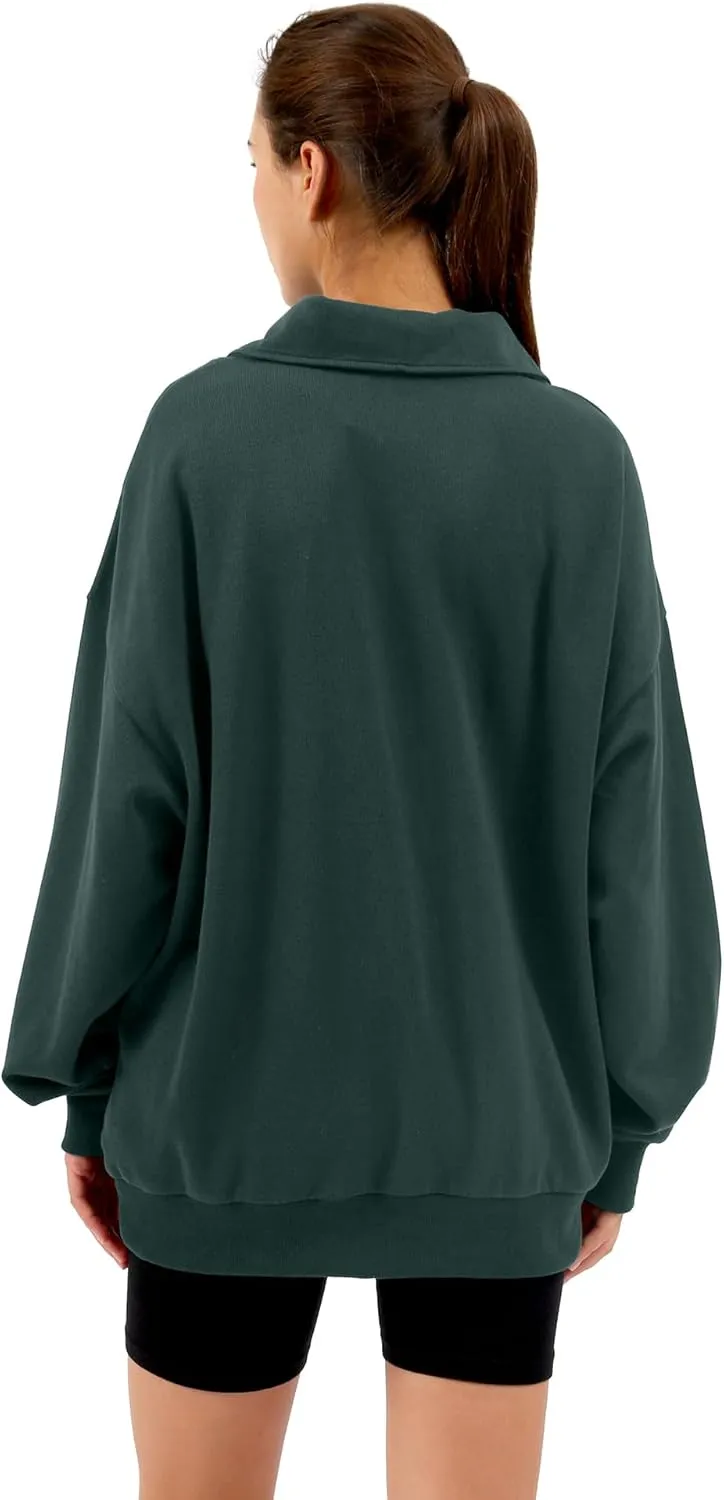 Xintianji Womens 1/4 Zip Pullover Sweatshirts Long Sleeve Drop Shoulder Half Hoodies Fall Oversized Sweater with side pockets