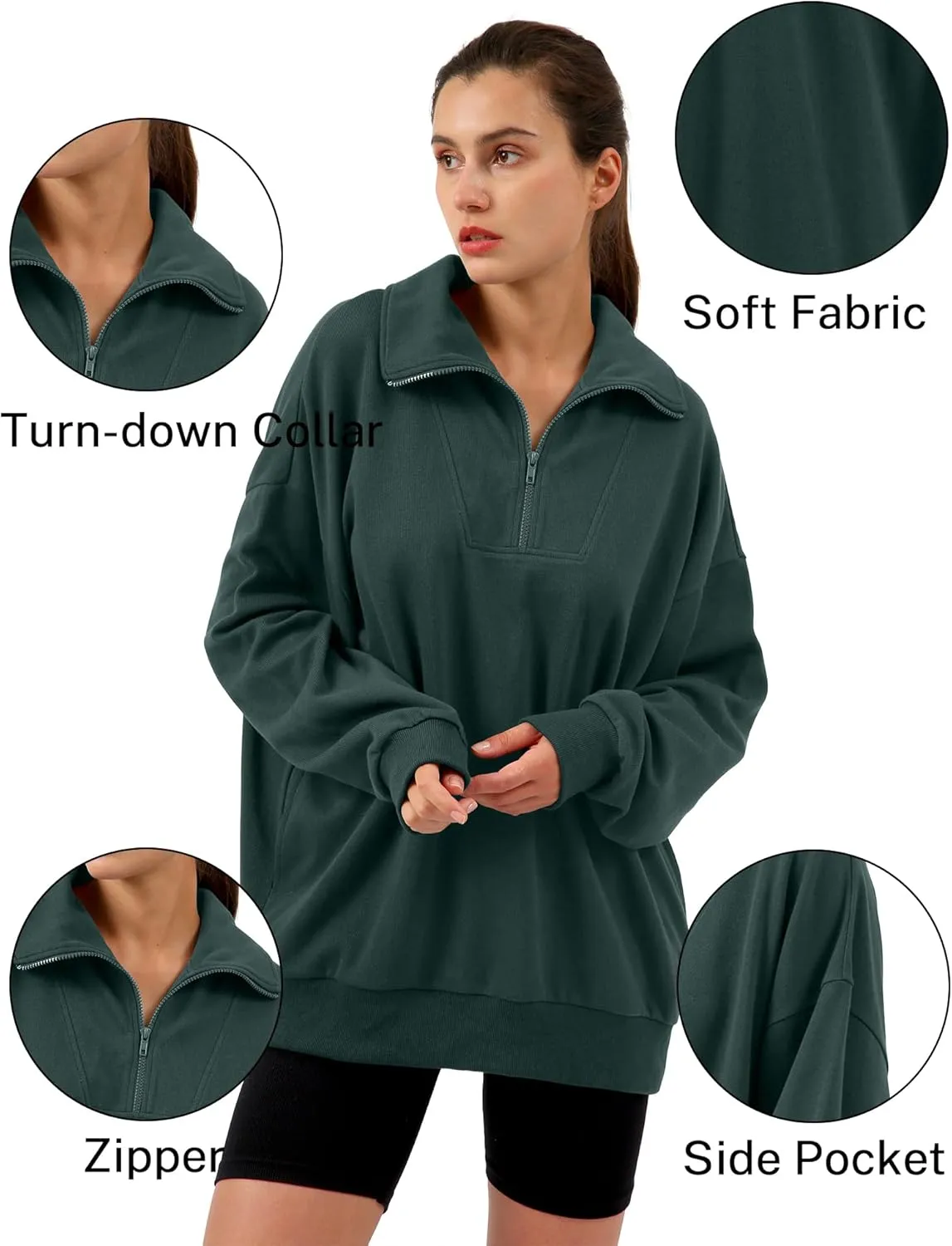 Xintianji Womens 1/4 Zip Pullover Sweatshirts Long Sleeve Drop Shoulder Half Hoodies Fall Oversized Sweater with side pockets