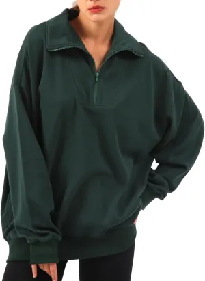 Xintianji Womens 1/4 Zip Pullover Sweatshirts Long Sleeve Drop Shoulder Half Hoodies Fall Oversized Sweater with side pockets