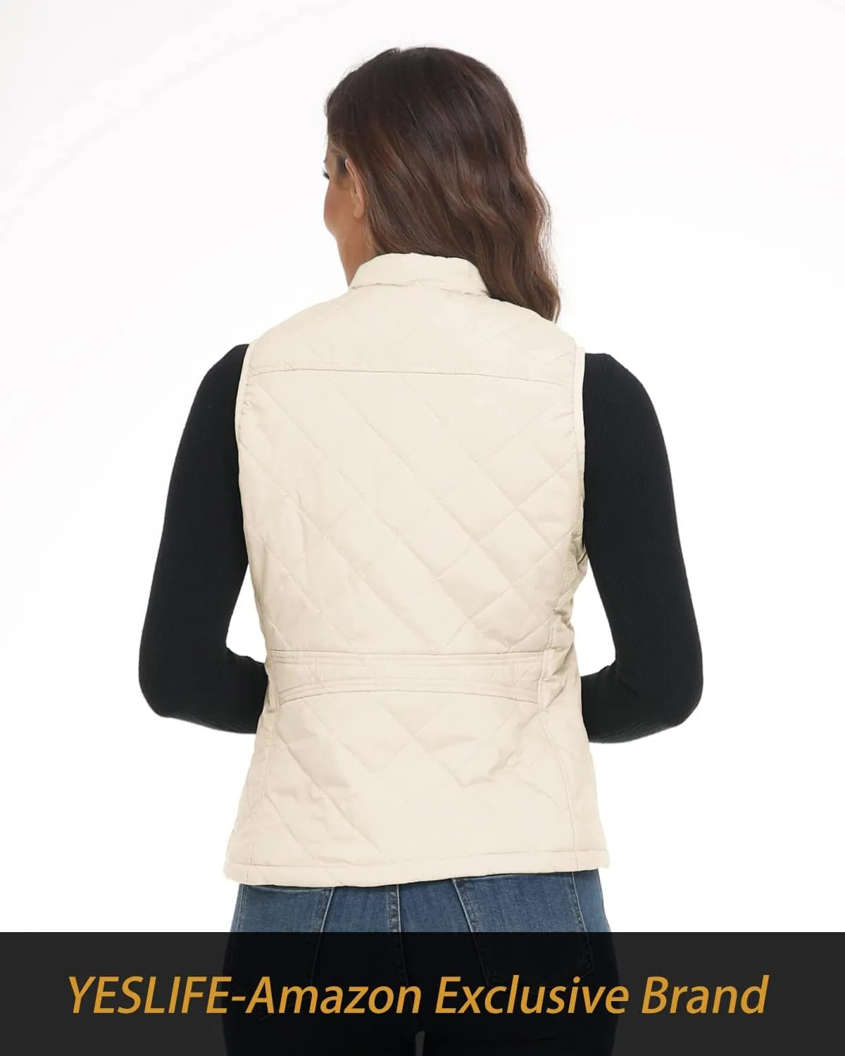 YESLIFE 2024 Women's Outwear Quilted Vest With One Inside Pocket - Stand Collar Lightweight Padded Gilet for Women