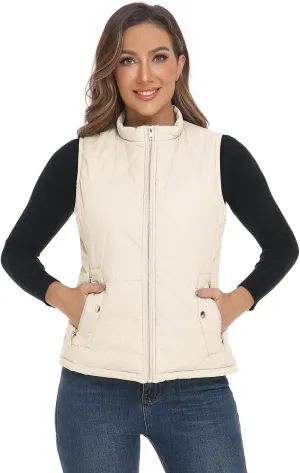 YESLIFE 2024 Women's Outwear Quilted Vest With One Inside Pocket - Stand Collar Lightweight Padded Gilet for Women