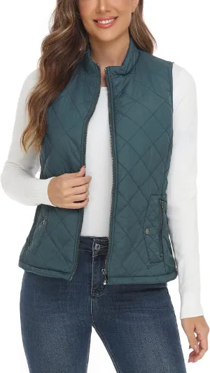 YESLIFE 2024 Women's Outwear Quilted Vest With One Inside Pocket - Stand Collar Lightweight Padded Gilet for Women