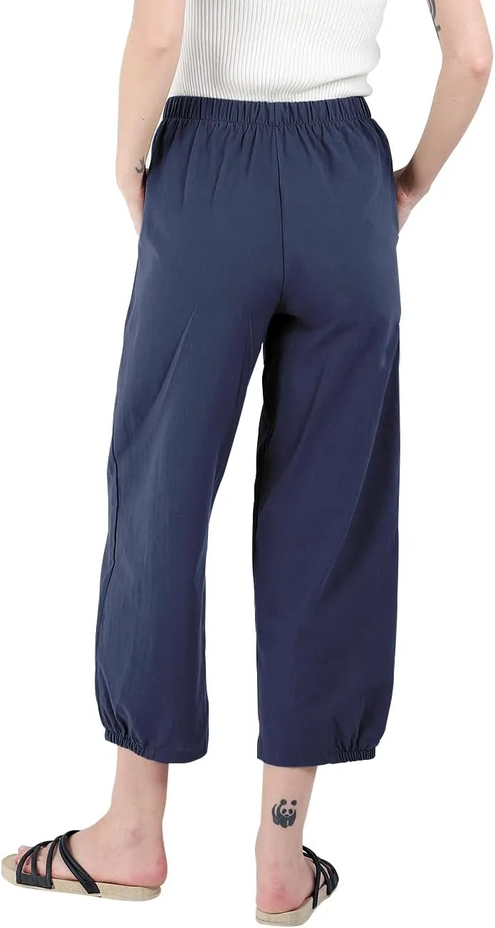 yoeasy Women's Linen Ankle Capris Trousers Loose Comfy Lounge Elastic Waist Pants with Pockets