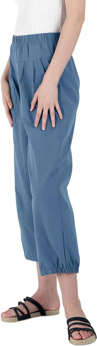 yoeasy Women's Linen Ankle Capris Trousers Loose Comfy Lounge Elastic Waist Pants with Pockets