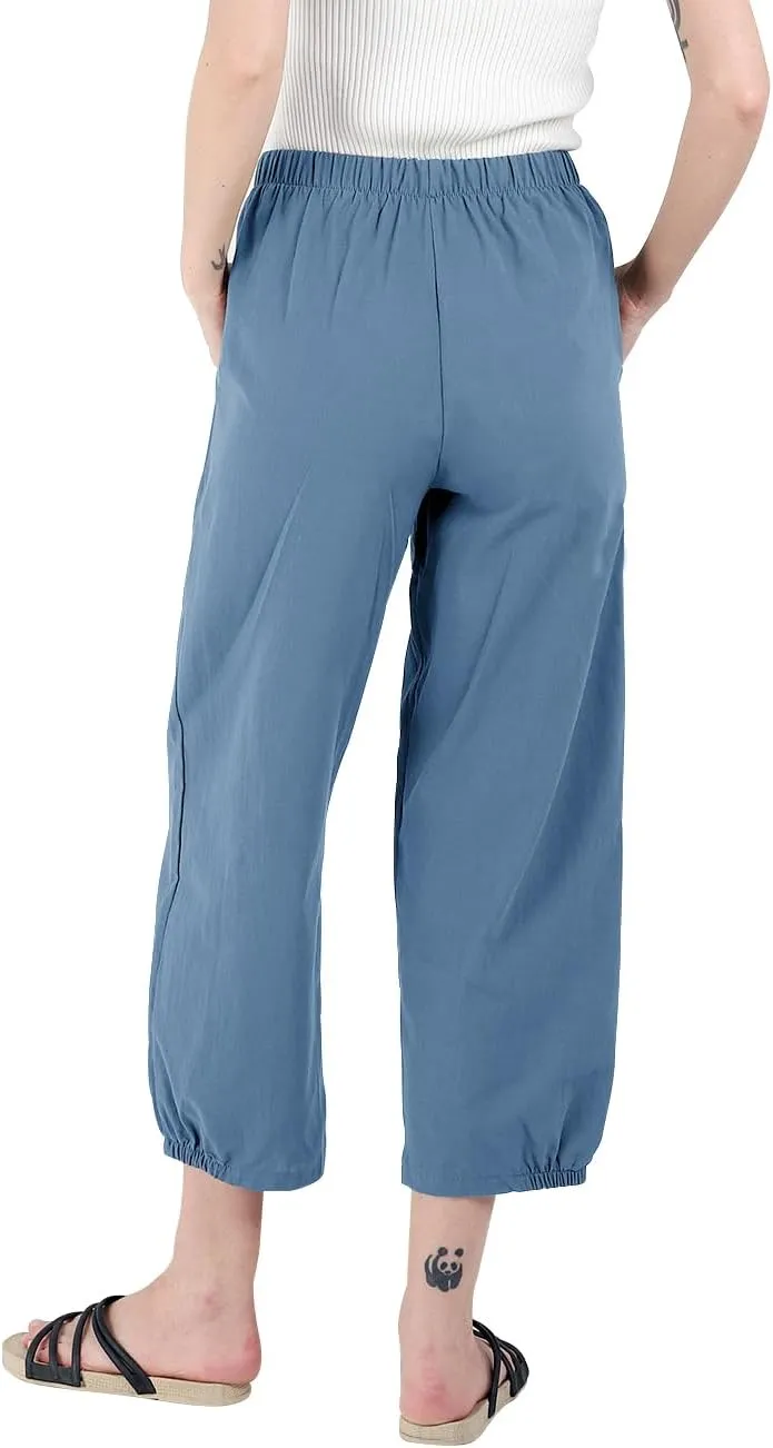 yoeasy Women's Linen Ankle Capris Trousers Loose Comfy Lounge Elastic Waist Pants with Pockets