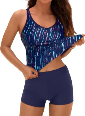 Yonique 2 Piece Tankini Swimsuits for Women with Boy Shorts Athletic Swim Tank Top Bathing Suits