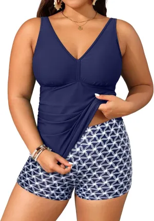 Yonique Womens Plus Size Swimsuits with Shorts Tummy Control Tankini Two Piece Bathing Suits Athletic Swimwear