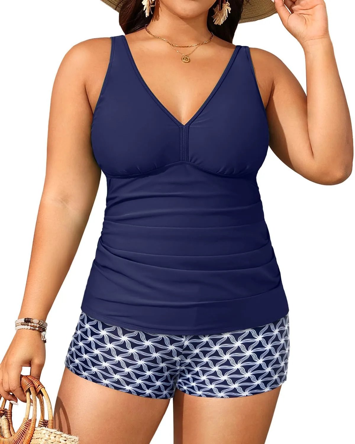 Yonique Womens Plus Size Swimsuits with Shorts Tummy Control Tankini Two Piece Bathing Suits Athletic Swimwear
