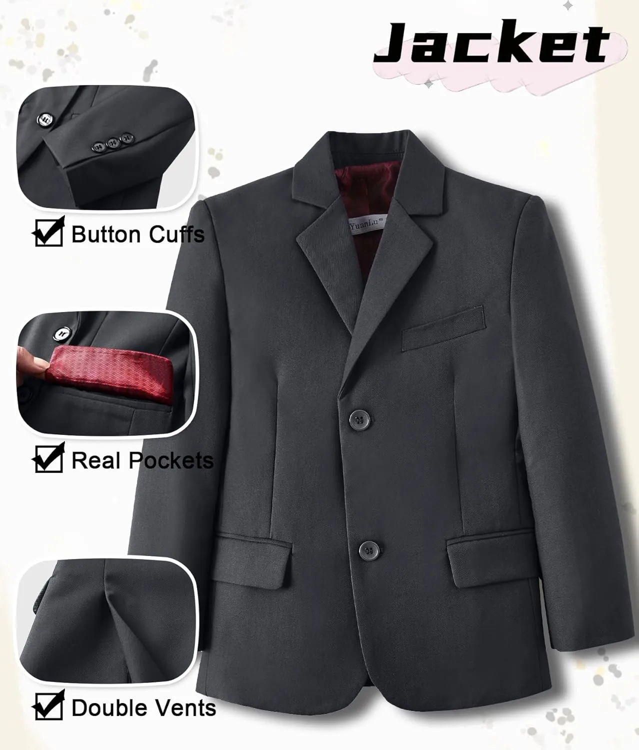 YuanLu Suits for Boys Ring Bearer Outfit Formal Vest and Pants Suit for Boy Wedding Suits Set