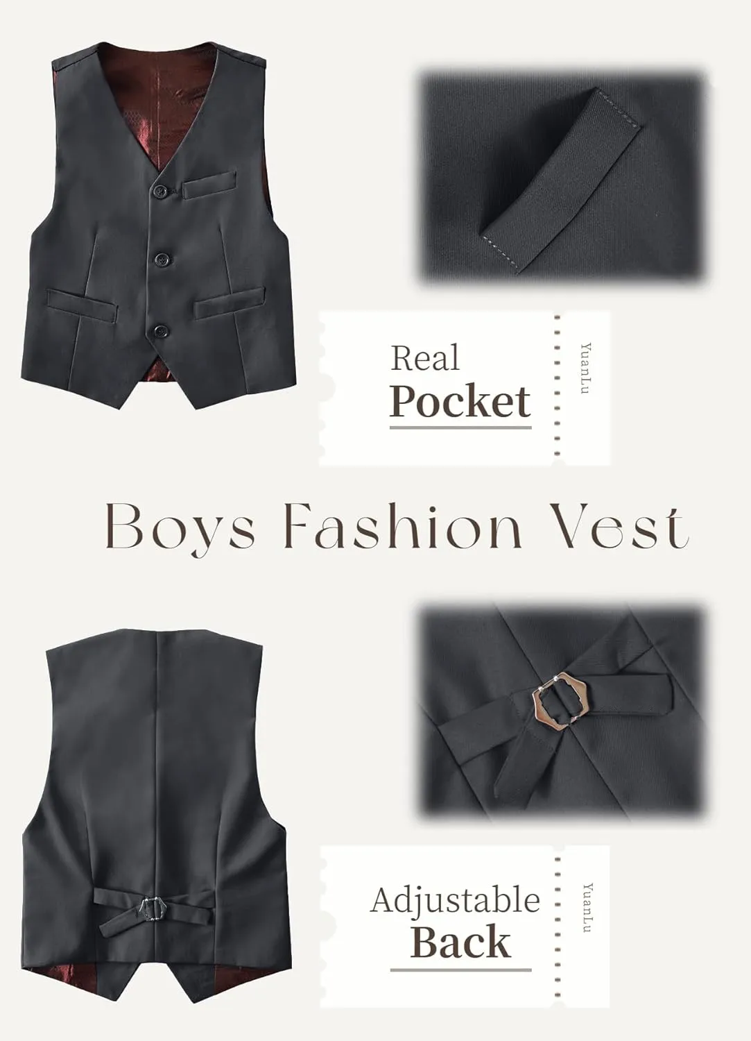 YuanLu Suits for Boys Ring Bearer Outfit Formal Vest and Pants Suit for Boy Wedding Suits Set