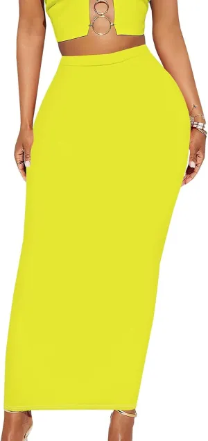 Yuopeid Women's Summer Bodycon High Waist Slim Fit Solid Color Casual Cocktail Club Party Pencil Long Maxi Skirts