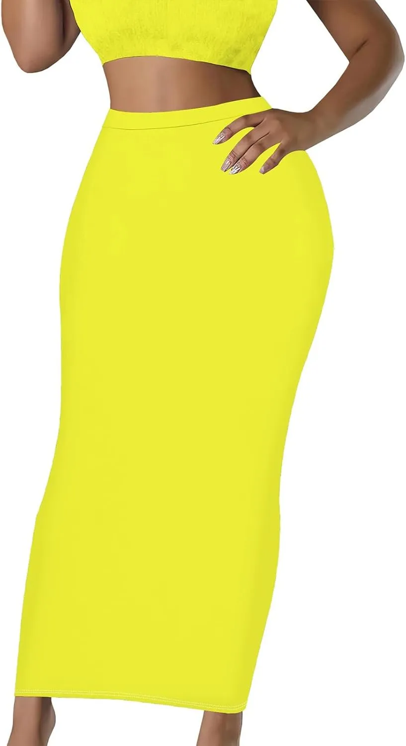 Yuopeid Women's Summer Bodycon High Waist Slim Fit Solid Color Casual Cocktail Club Party Pencil Long Maxi Skirts