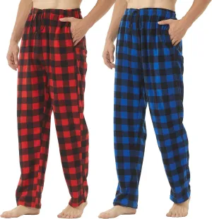 YUSHOW 2-3 Pack Mens Pajama Pants Mens Fleece Plaid Lounge Pajama Bottoms Sleepwear Pjs with Pockets