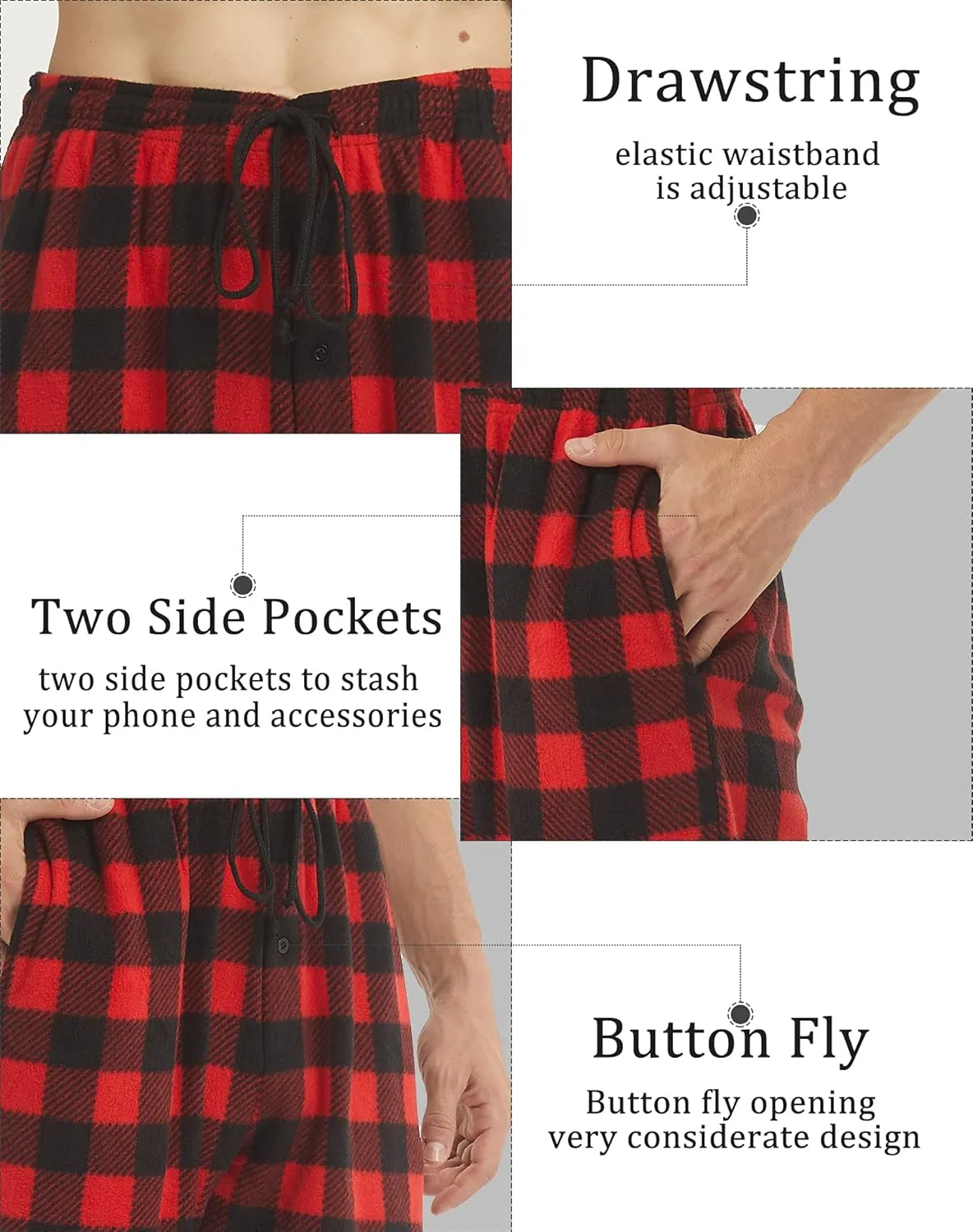 YUSHOW 2-3 Pack Mens Pajama Pants Mens Fleece Plaid Lounge Pajama Bottoms Sleepwear Pjs with Pockets