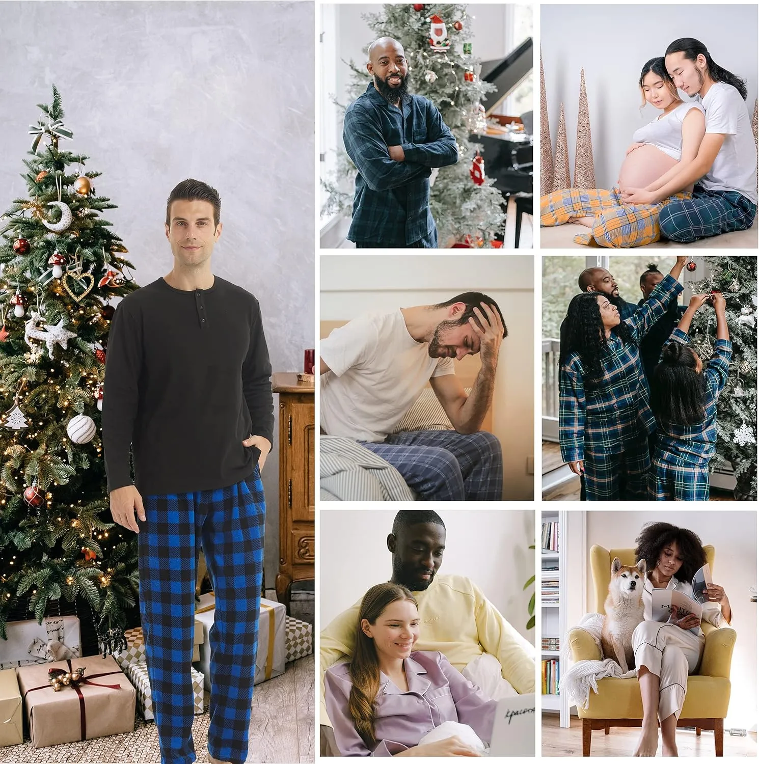 YUSHOW 2-3 Pack Mens Pajama Pants Mens Fleece Plaid Lounge Pajama Bottoms Sleepwear Pjs with Pockets
