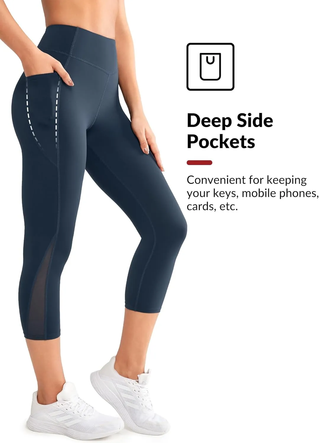 Yvette Capri Leggings with Pockets for Women High Waisted Mesh Yoga Pants Tummy Control Running Tights Workout Gym Fitness